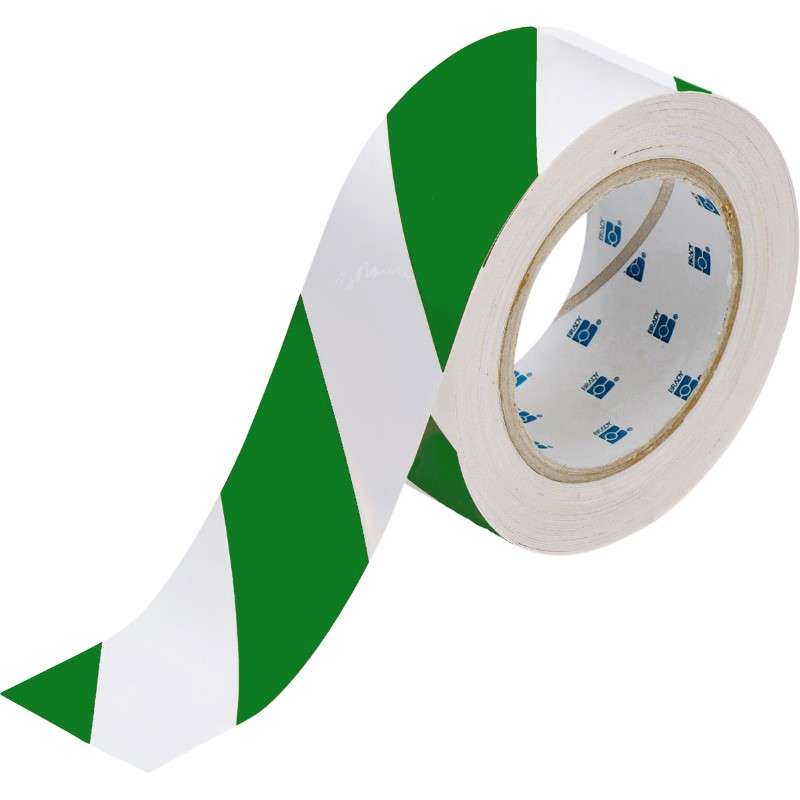 Striped ToughStripe Floor Marking Tape with Green/White Stripes, 2" W X 100' L per Roll
