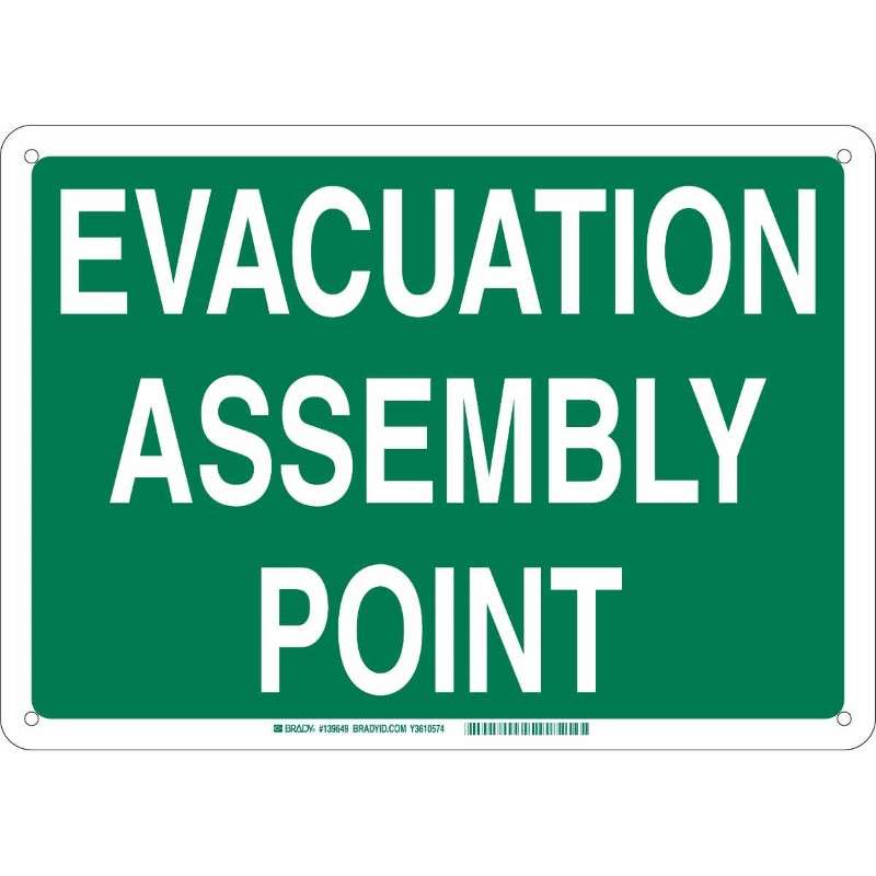 Evacuation Assembly Point Sign, B-555, Green on White, 18"H x 24"W  x 0.035"D