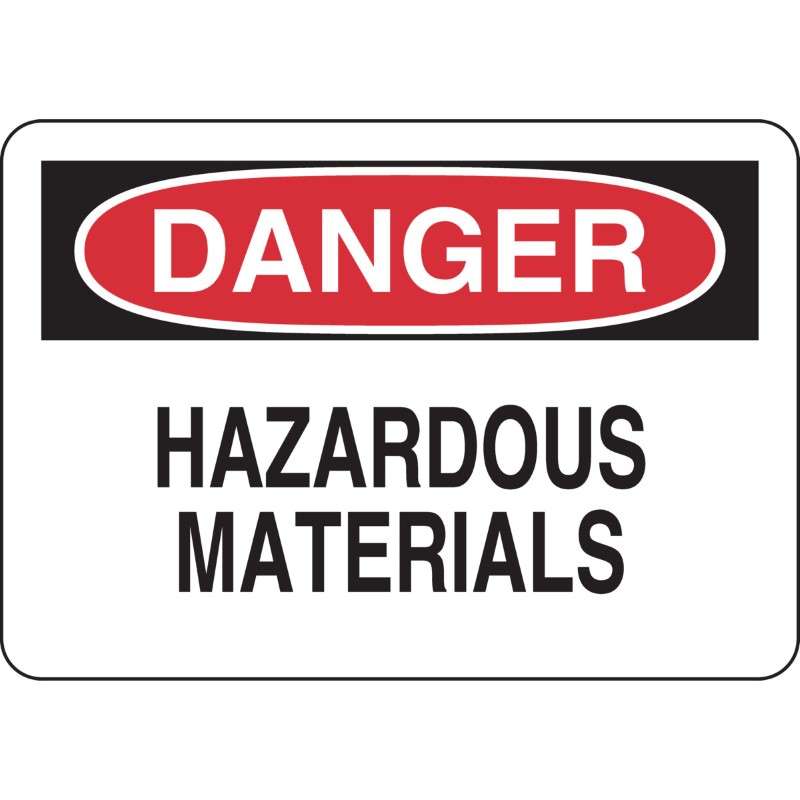 DANGER Hazardous Materials Sign, Black/Red on White, 7 x 10"