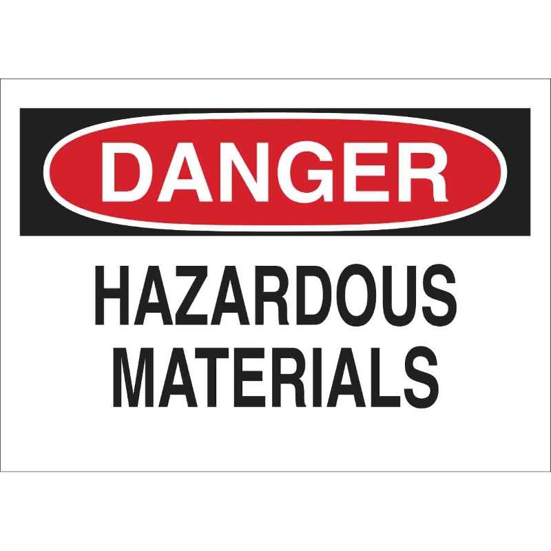 DANGER Hazardous Materials Sign, Black/Red on White, 10 x 14"