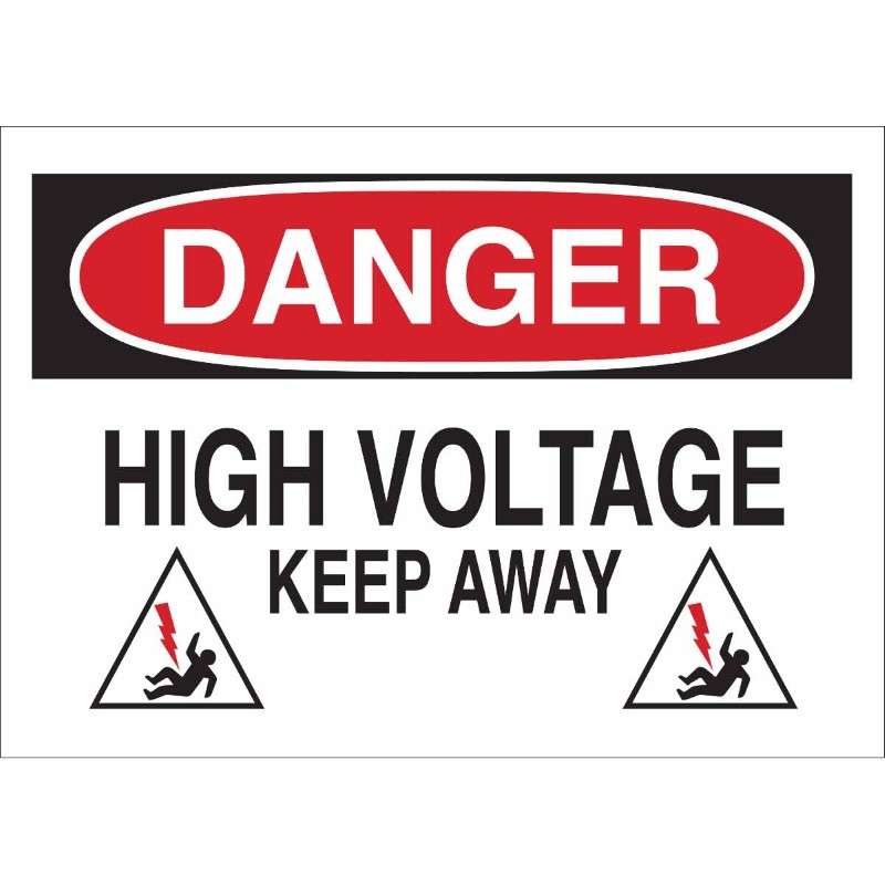 High Voltage Keep Away Sign - DANGER, Black and Red on White, 10 x 14"