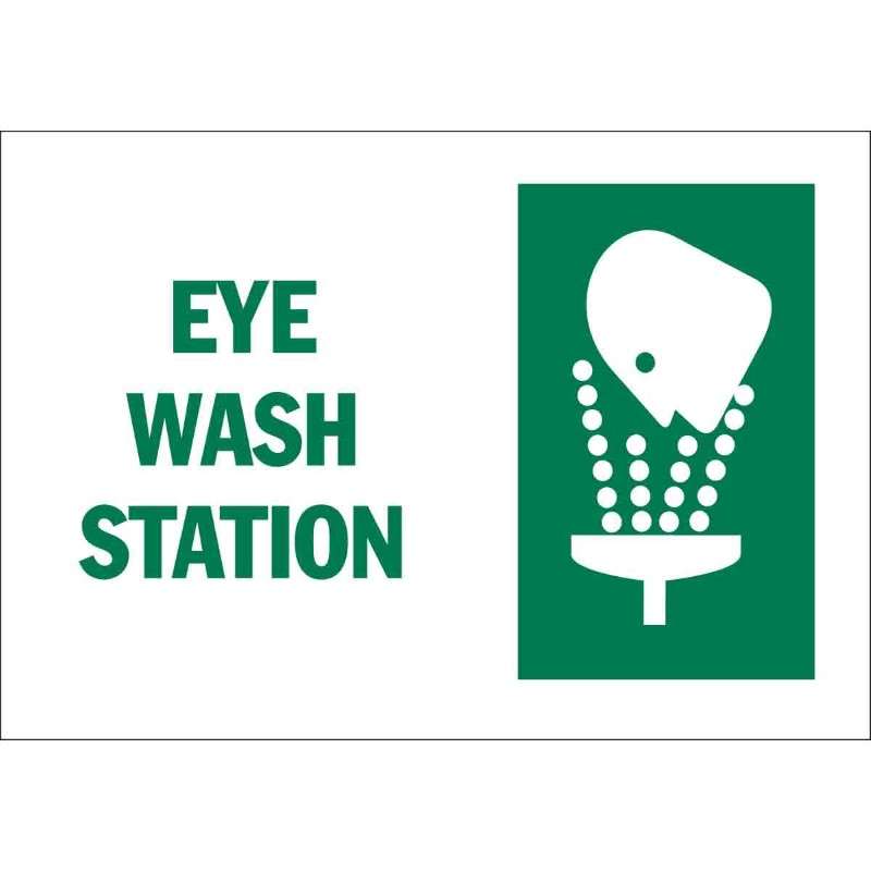 Eye Wash Station FirstAid Sign, Aluminum, Green on White, 10 x 14"