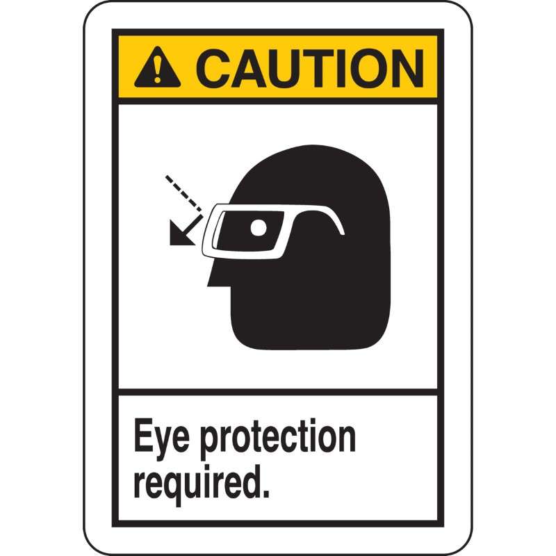 Eye Protection Required Sign - CAUTION, Polyester, Black and Yellow on White, 10 x 7"
