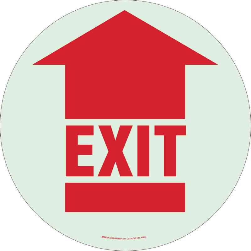 BradyGlo Floor Exit Sign: Red on Glow, 17 in Diameter