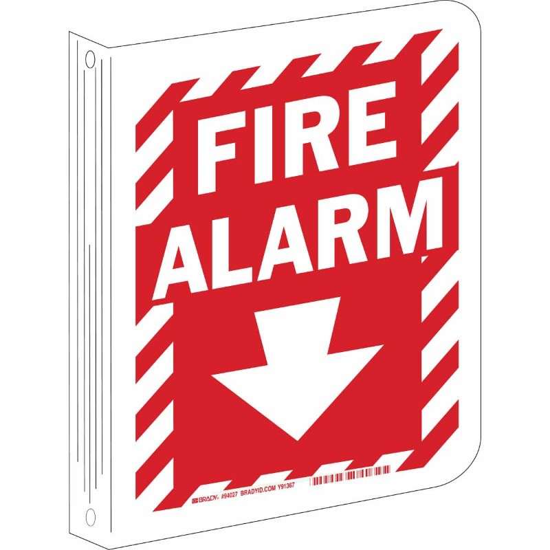 Fire Alarm, L Style Sign, Red On White, Vertical, Rectangle 12"HX9"W