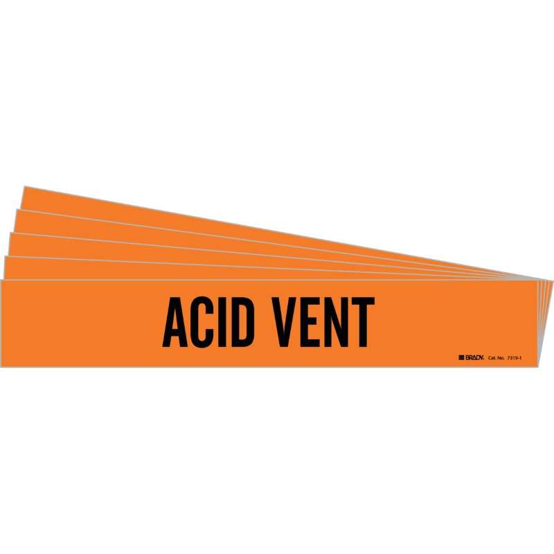ACID VENT Pipe Marker Style 1 Black on Orange 1 per Card, 5 PK