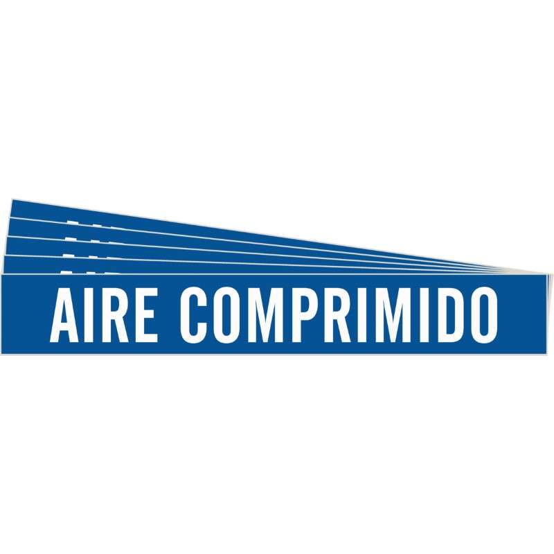 AIRE COMPRIMIDO Pipe Marker Style 1 White on Blue 1 per Card, 5 PK