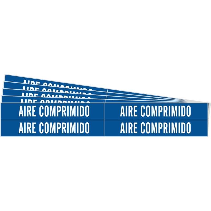 AIRE COMPRIMIDO Pipe Marker Style 4 White on Blue 4 per Card, 5 PK