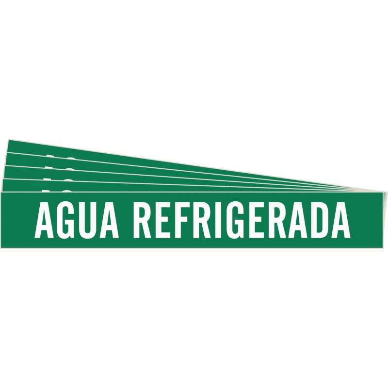 AGUA REFRIGERADA Pipe Marker Style HV White on Green 1 per Card, 5 PK