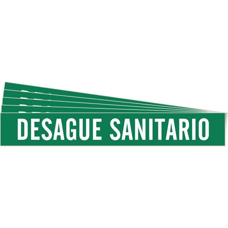 DESAGUE SANITARIO Pipe Marker Style 1 White on Green 1 per Card, 5 PK