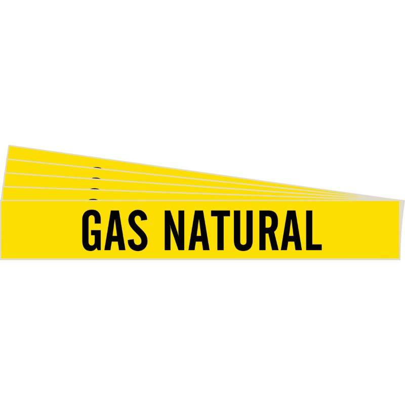 GAS NATURAL Pipe Marker Style 1HV Black on Yellow 1 per Card, 5 PK