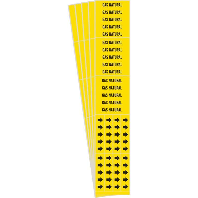 GAS NATURAL Pipe Marker Style 3C with Arrows Black on Yellow 3 per Card, 5 PK