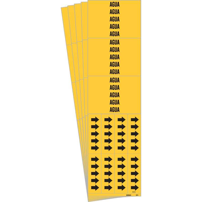 AGUA Pipe Marker Style 3C with Arrows Black on Yellow 3 per Card, 5 PK