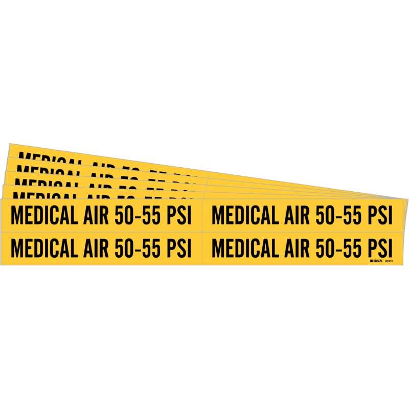 MEDICAL AIR 50-55 PSI Pipe Marker Style 4 Black on Yellow 4 per Card, 5 PK