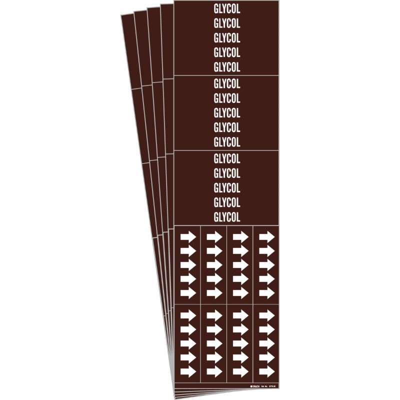 GLYCOL Pipe Marker Style 3C with Arrows White on Brown 3 per Card, 5 PK