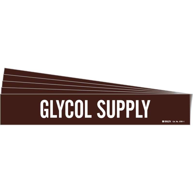 GLYCOL SUPPLY Pipe Marker Style 1HV White on Brown 1 per Card, 5 PK