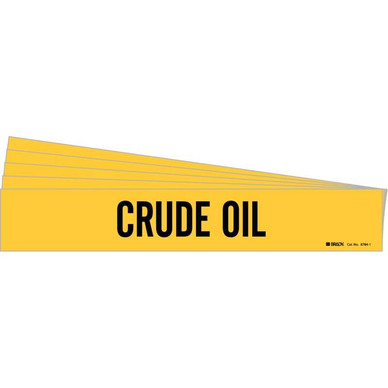 CRUDE OIL Pipe Marker Style 1 Black on Yellow 1 per Card, 5 PK