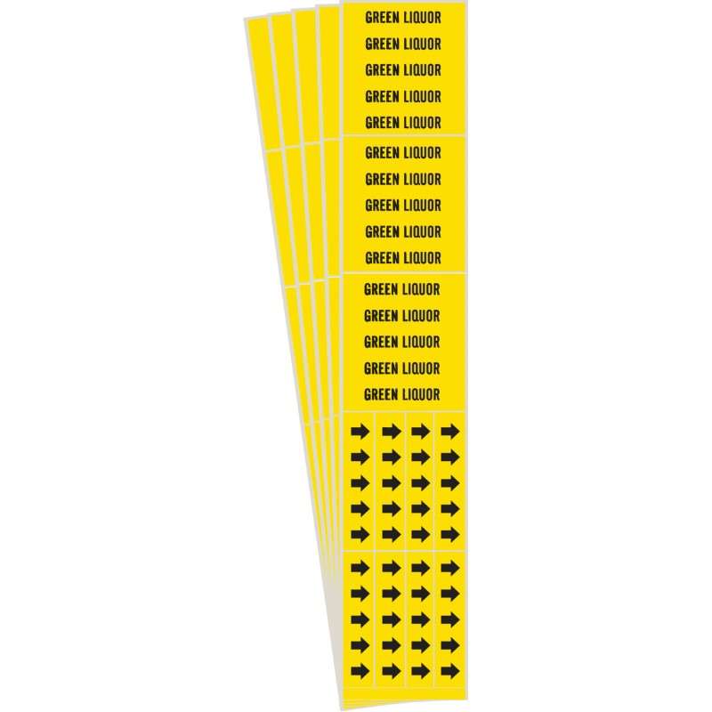 GREEN LIQUOR Pipe Marker Style 3C with Arrows Black on Yellow 3 per Card, 5 PK
