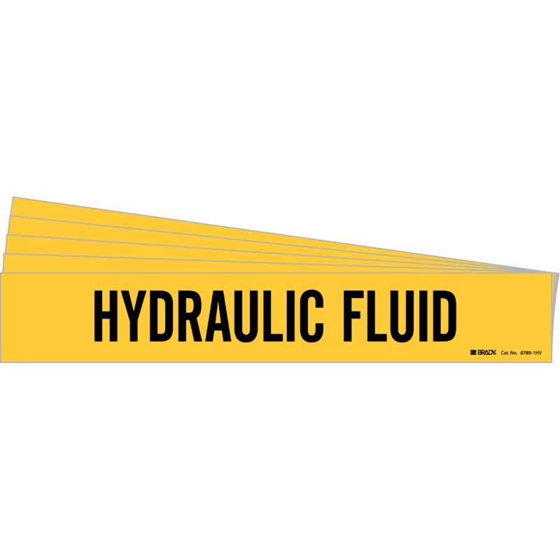 HYDRAULIC FLUID Pipe Marker Style 1HV Black on Yellow 1 per Card, 5 PK