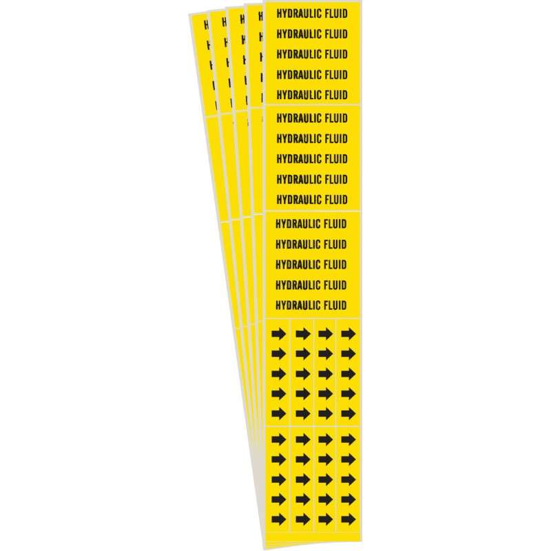 HYDRAULIC FLUID Pipe Marker Style 3C Arrows Black on Yellow 3 per Card, 5 PK