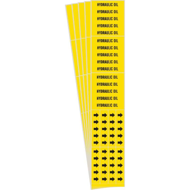 HYDRAULIC OIL Pipe Marker Style 3C with Arrows Black on Yellow 3 per Card, 5 PK