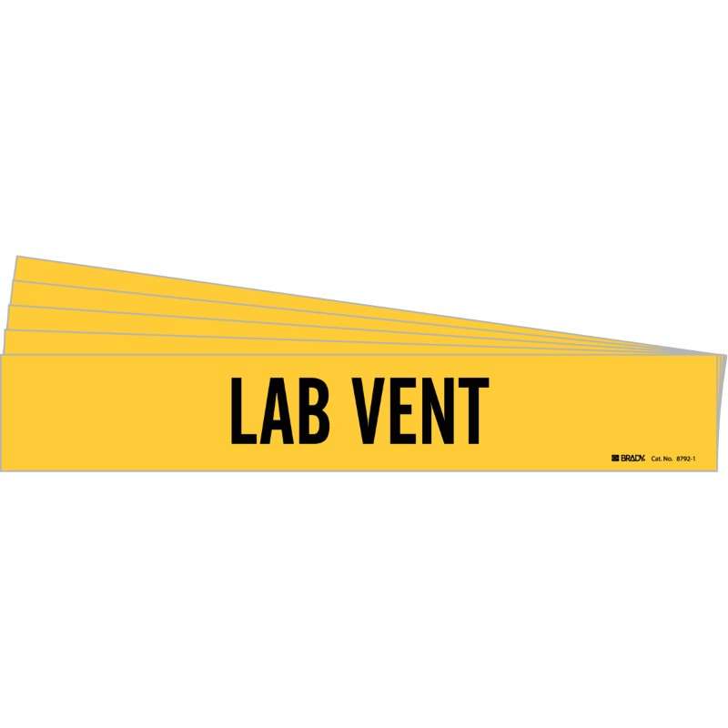 LAB VENT Pipe Marker Style 1 Black on Yellow 1 per Card, 5 PK
