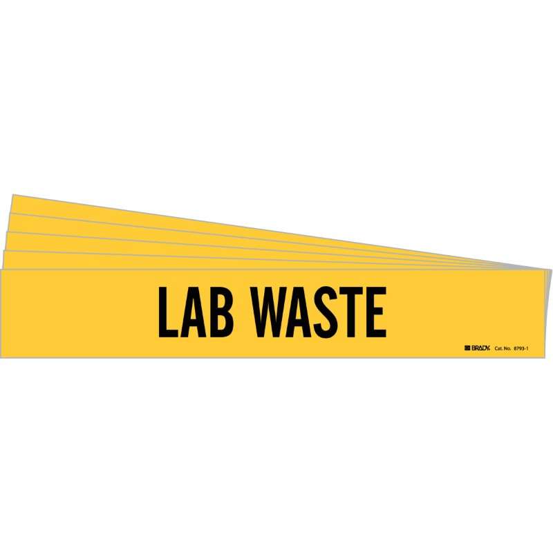 LAB WASTE Pipe Marker Style 1 Black on Yellow 1 per Card, 5 PK