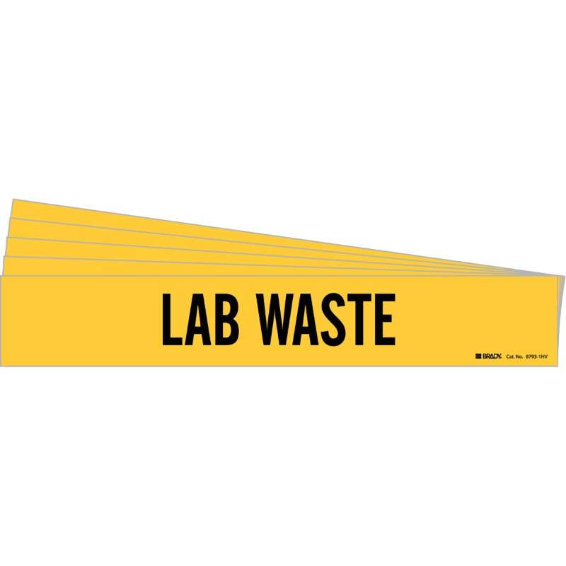 LAB WASTE Pipe Marker Style 1HV Black on Yellow 1 per Card, 5 PK