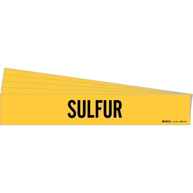 SULFUR Pipe Marker Style 1HV Black on Yellow 1 per Card, 5 PK