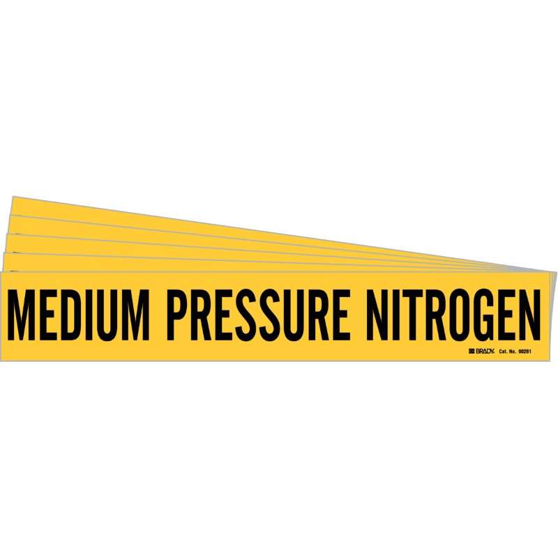 MEDIUM PRESSURE NITROGEN Pipe Marker Style 1 Black on Yellow 1 per Card, 5 PK