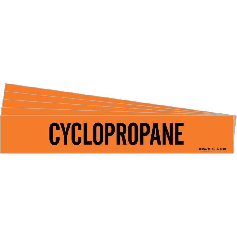 CYCLOPROPANE Pipe Marker Style 1 Black on Orange 1 per Card, 5 PK