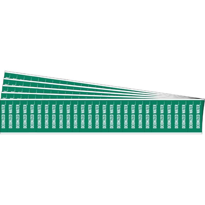 DEIONIZED WATER Pipe Marker Style 28 White on Green 28 per Card, 5 PK