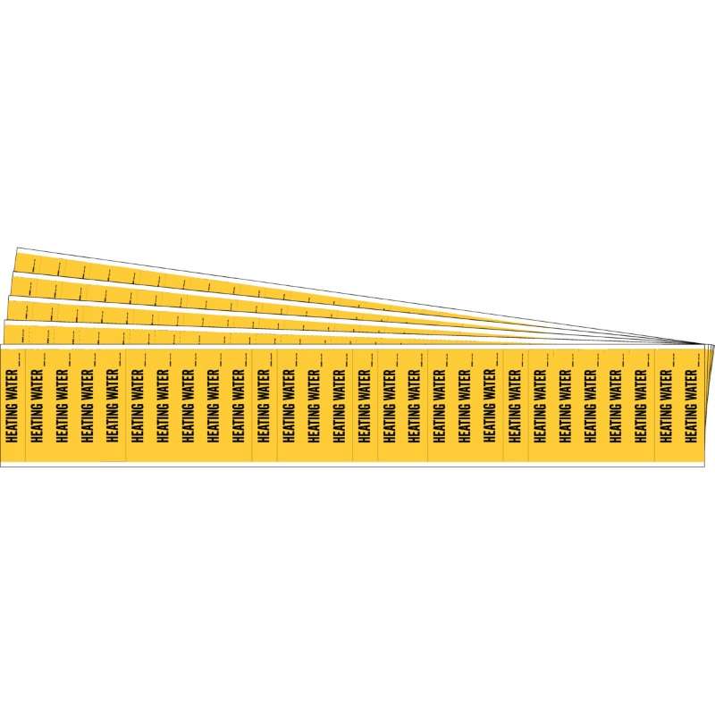 HEATING WATER Pipe Marker Style 28 Black on Yellow 28 per Card, 5 PK