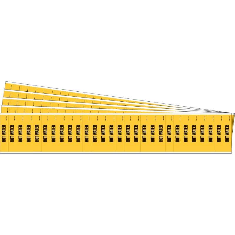 B-946 Hot Water Pipe Vinyl Marker, Black on Yellow, 0.5"H x 2.25"W x 0.004"Thick, 28 per Card
