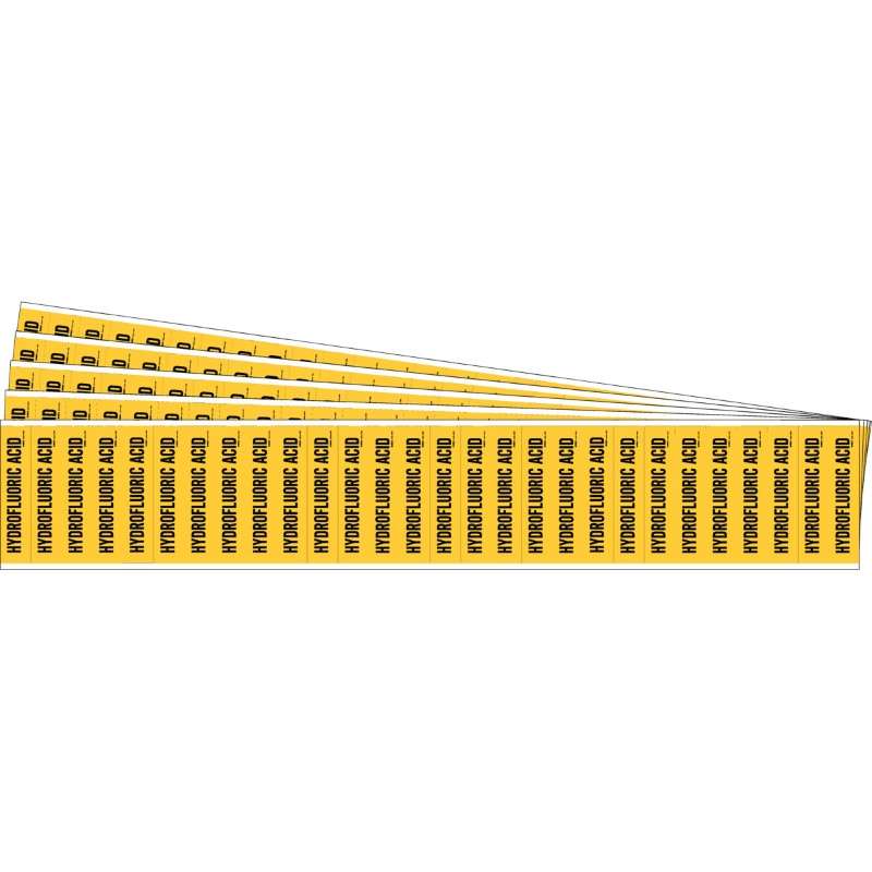 HYDROFLUORIC ACID Pipe Marker Style 28 Black on Yellow 28 per Card, 5 PK