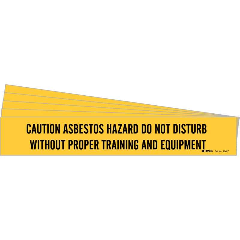 CAUTION ASBESTOS HAZARD Pipe Marker Style 1HV BK on YL 1 per Card, 5 PK