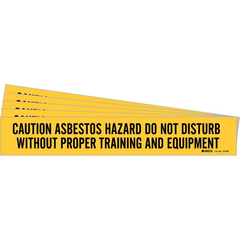 CAUTION ASBESTOS HAZARD Pipe Marker Style 1 BK on YL 1 per Card, 5 PK
