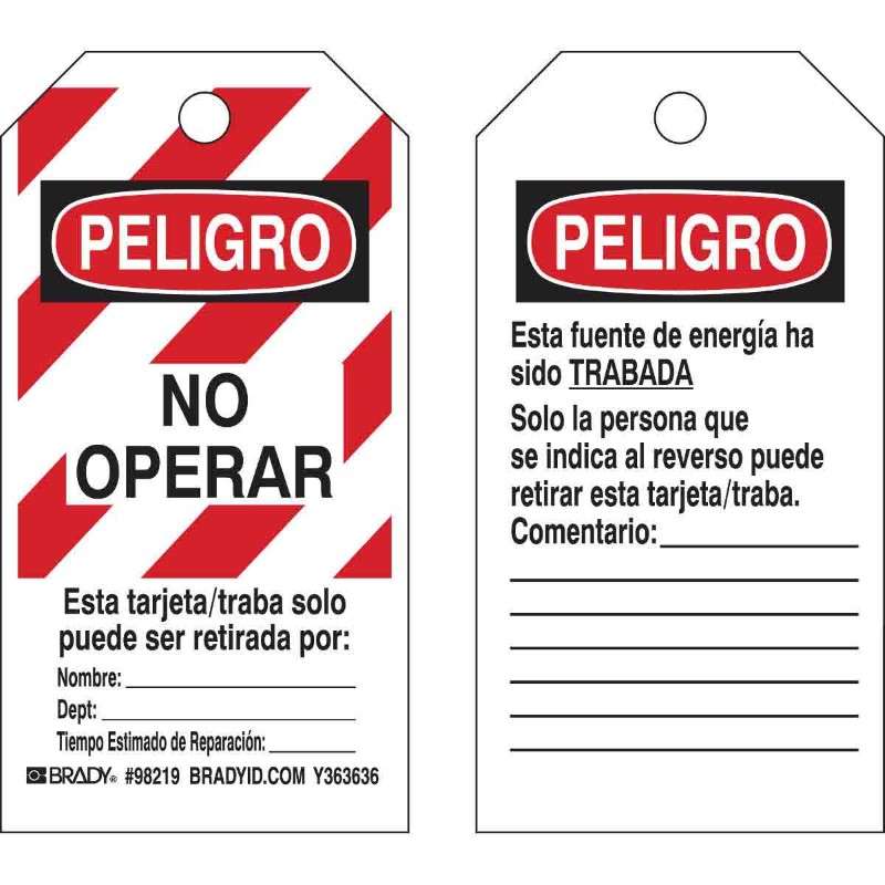 Spanish Lockout Tags, 5.75 x 3 in, 25 Tags per Package