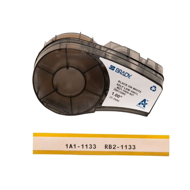 Vinyl Wrap Around Labels, Self-Laminating, with Ribbon, Black, Matte, 1" x 14', Cartridge of 14 Feet