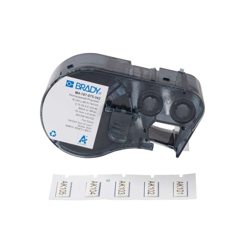 Heat Shrink Labels, with Ribbon, for M4 M5 Printer, 0.187" Dia x 0.75", White, Cartridge of 80