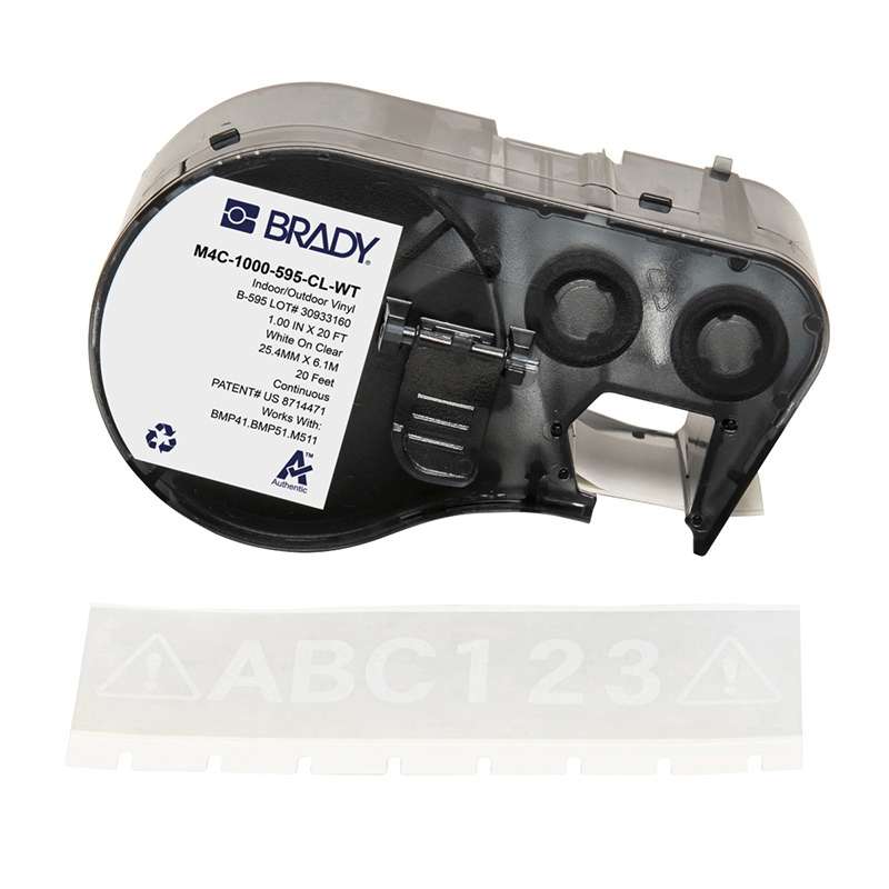 All-Weather Vinyl Labels 1 in W x 20ft White on Clear