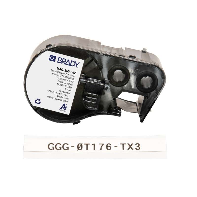 Heat Shrink Labels, for BMP41 & M5 Printers, 0.439", Black on White, PermaSleeve, Cartridge of 7 Feet