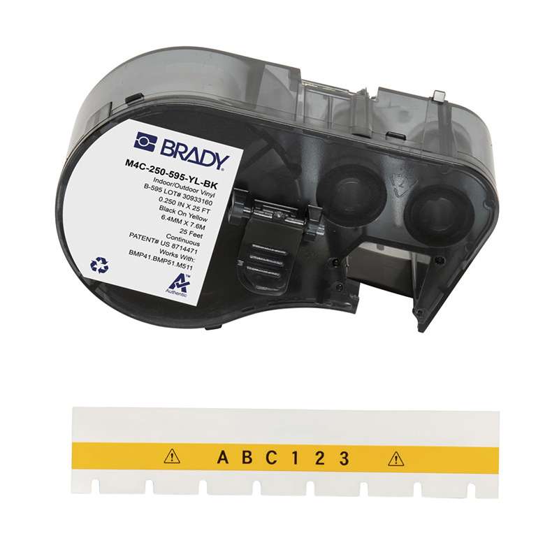 All-Weather Vinyl Labels 0.25 in W x 25ft Black on Yellow