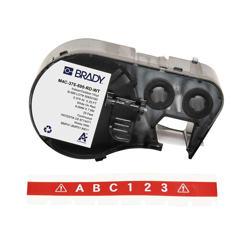 All-Weather Vinyl Labels 0.375 in W x 25ft White on Red