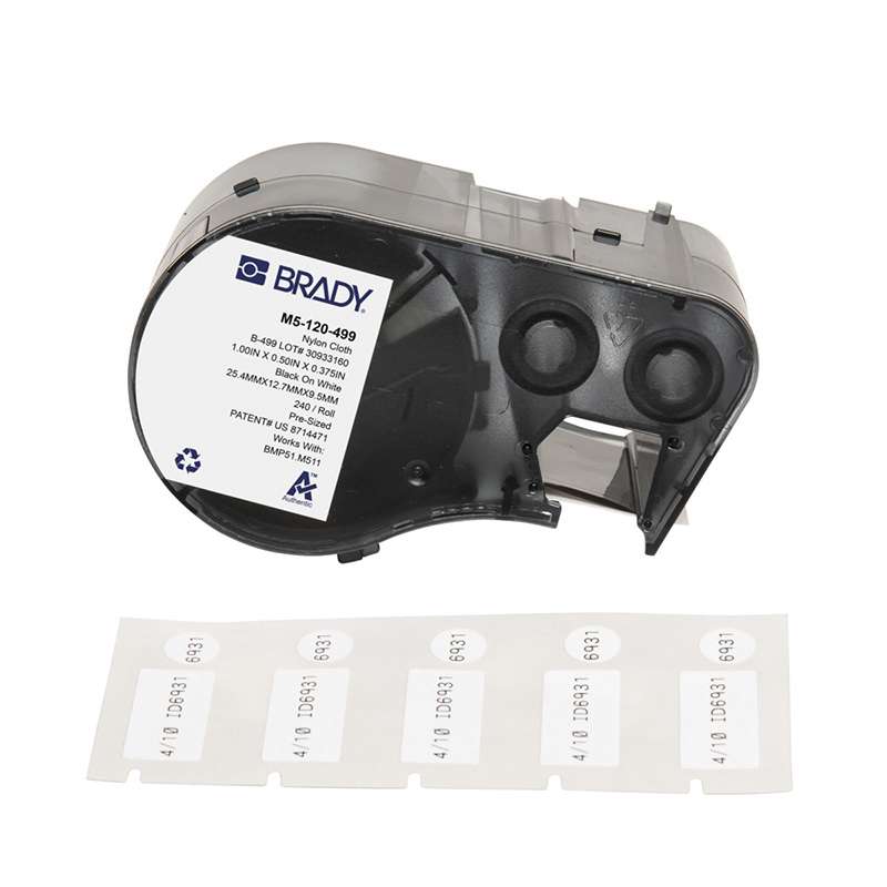 Aggressive Adhesive Multi-Purpose Nylon Labels 0.5 x 1 x 0.375"Dia BK/WT RL/240
