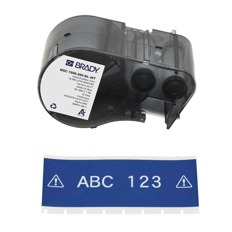 All-Weather Vinyl Labels 1.5 in W x 25ft White on Blue