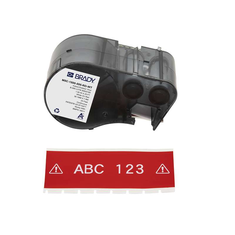 All-Weather Vinyl Labels 1.5 in W x 25ft White on Red