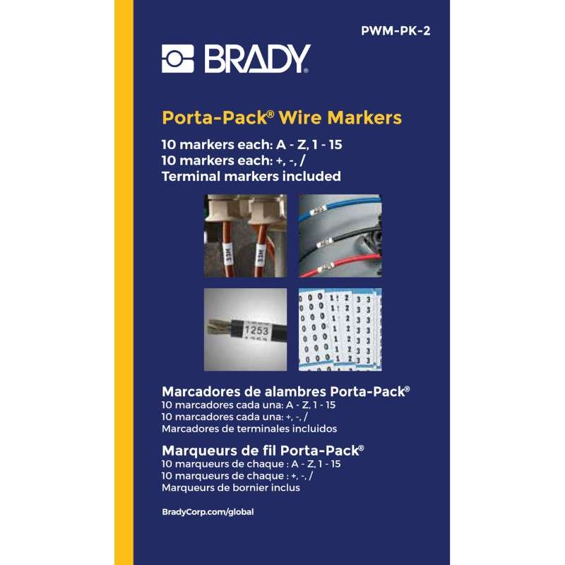 Porta-Pack Wire Markers, A to Z, 0 to 15, +, - , /, Black on White, 1.56" x 0.22", 10 Sheets per Pack