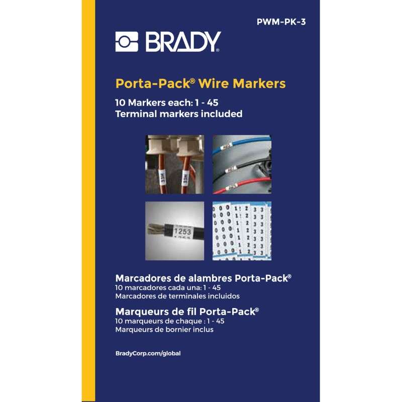 Porta-Pack Wire Markers, 1 to 45, Black on White, 1.56" x 0.22", Pack of 10 Cards