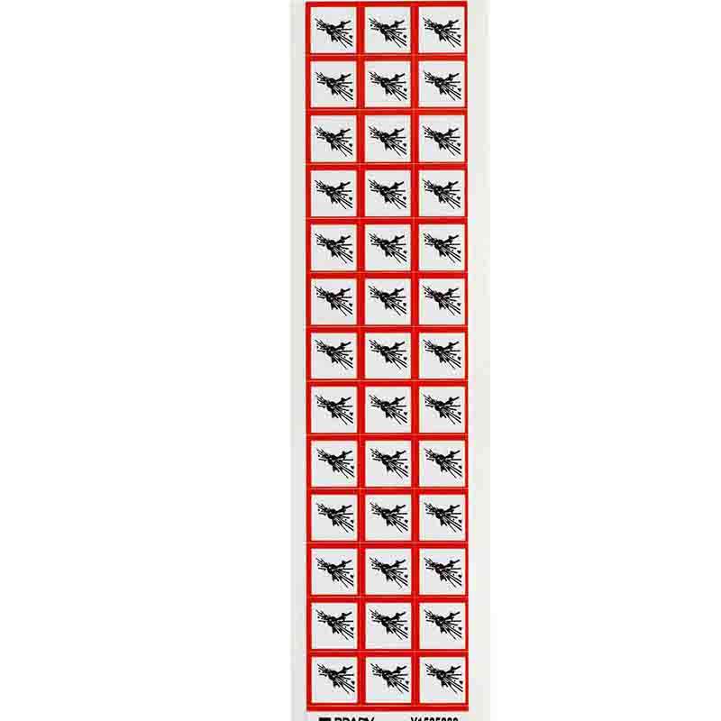 GHS Explosive Pictogram Labels, Vinyl, Black/Red on White, 0.625" H x 0.625" W x 0.004" D 39 per Card